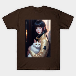 Beautiful woman with cat - Modern digital art T-Shirt